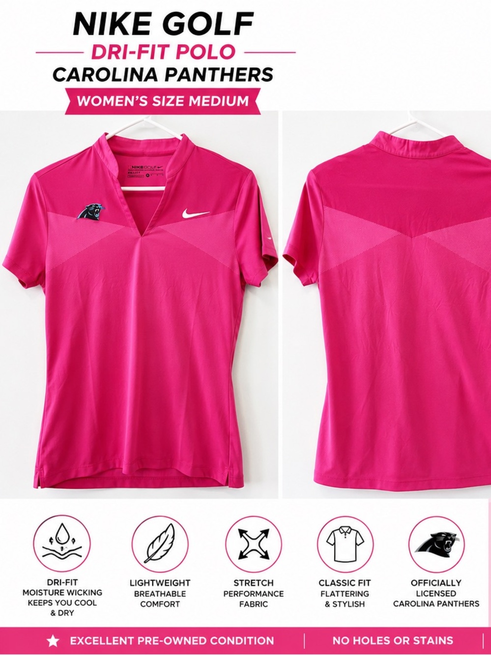 Nike Women's Hot Pink Dri-FIT Carolina Panthers Polo